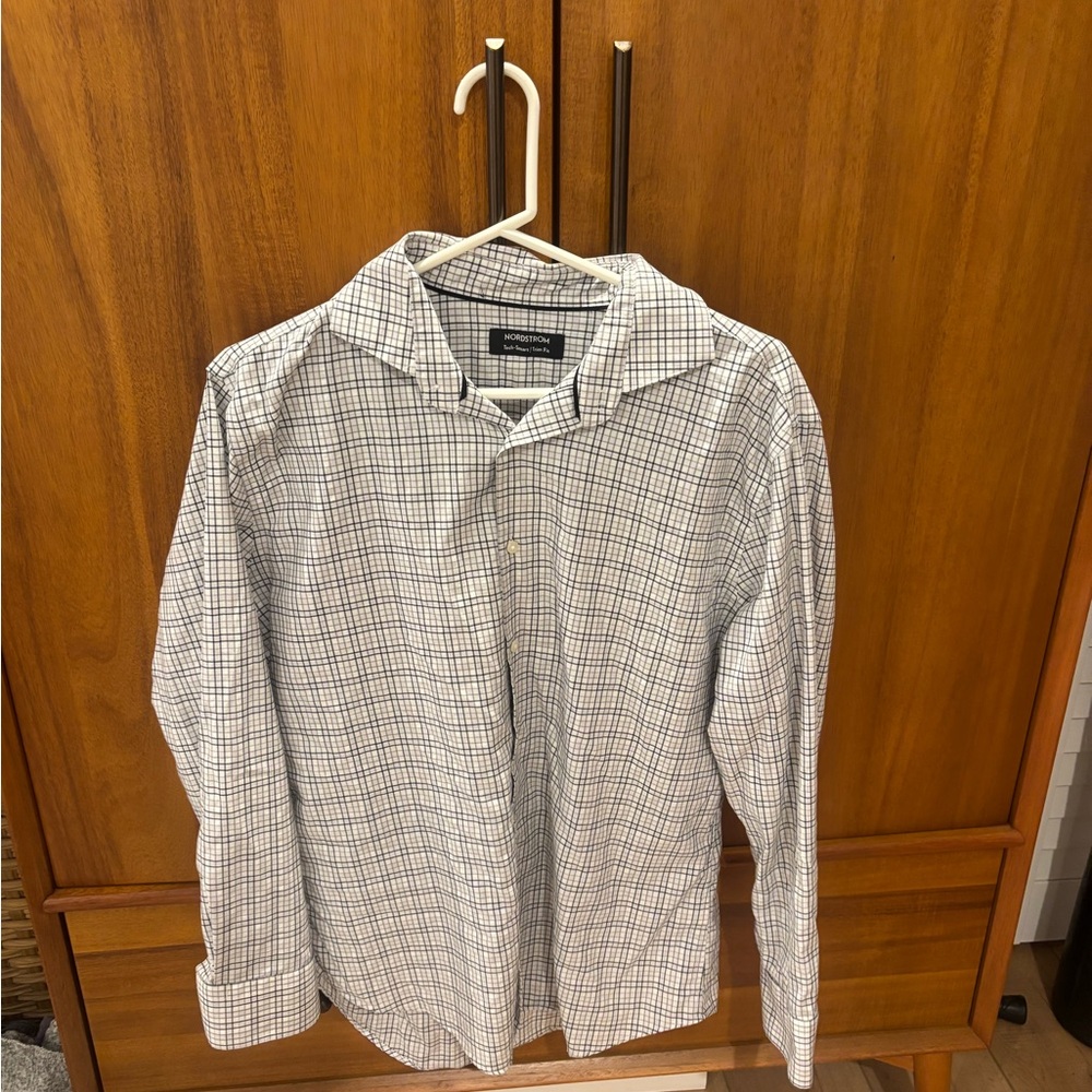 Nordstrom Men's Plaid Shirt - White and Blue